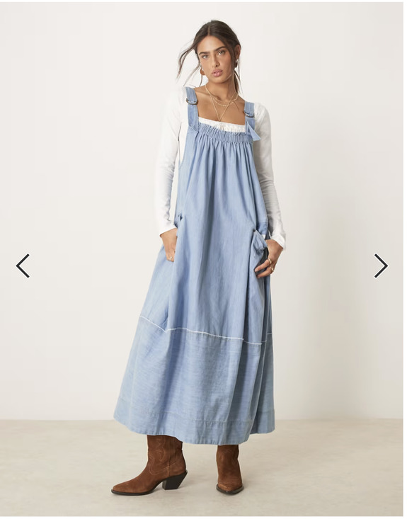 Free People Dresses & Skirts - Free People Dress Medium Blue Denim Machu Barrel Relaxed Midi Boho Oversized